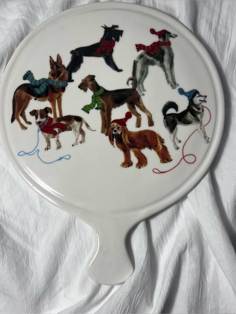 Ceramica Cuore Italy Ceramic Trivet Serving Plate Cheese Board Winter Dogs VTG